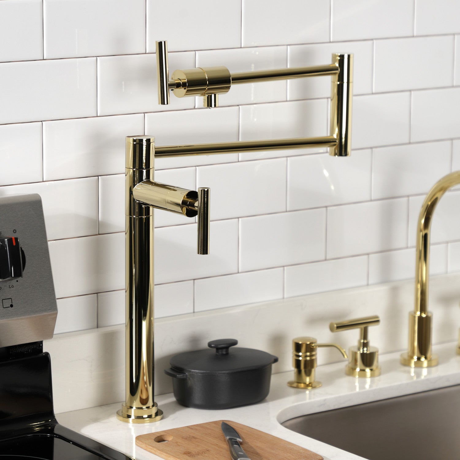 Kingston Sona KS4702CML - Manhattan Two-Handle 1-Hole Deck Mount Pot Filler Faucet, Polished Brass — thumbnail 3